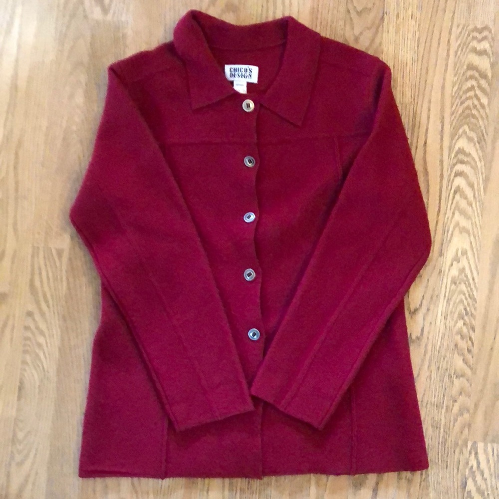 Chico’s Boiled Wool Cardigan Raspberry